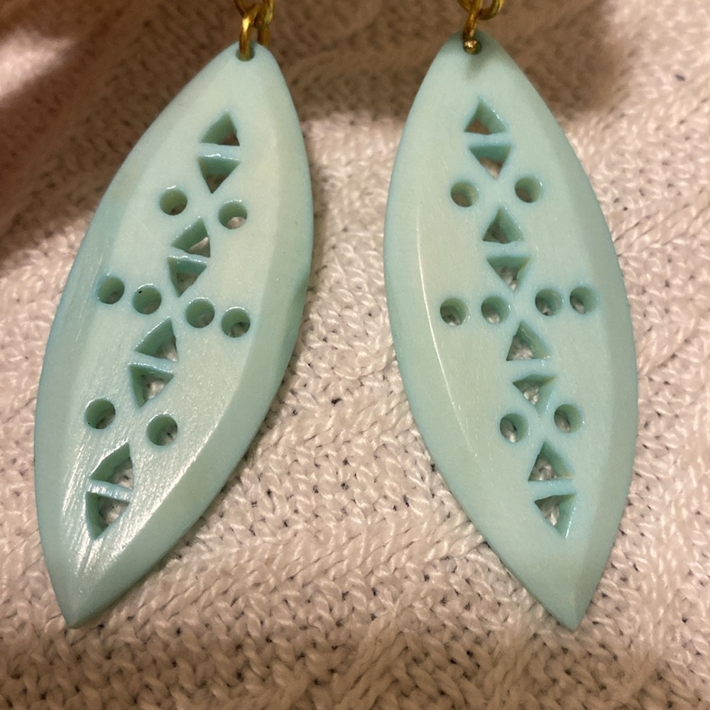 Fairtrade Turquoise Earrings Beachy Boho Gold Tone Hooks - Picture 5 of 7